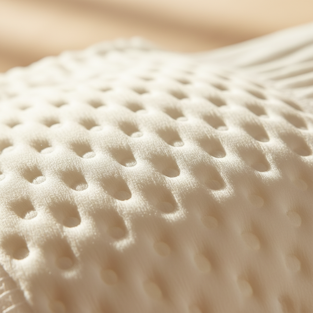 一张近距离拍摄的白色纸尿裤内表层，布满了密集的菱形浮点纹路，质感看起来柔软且蓬松