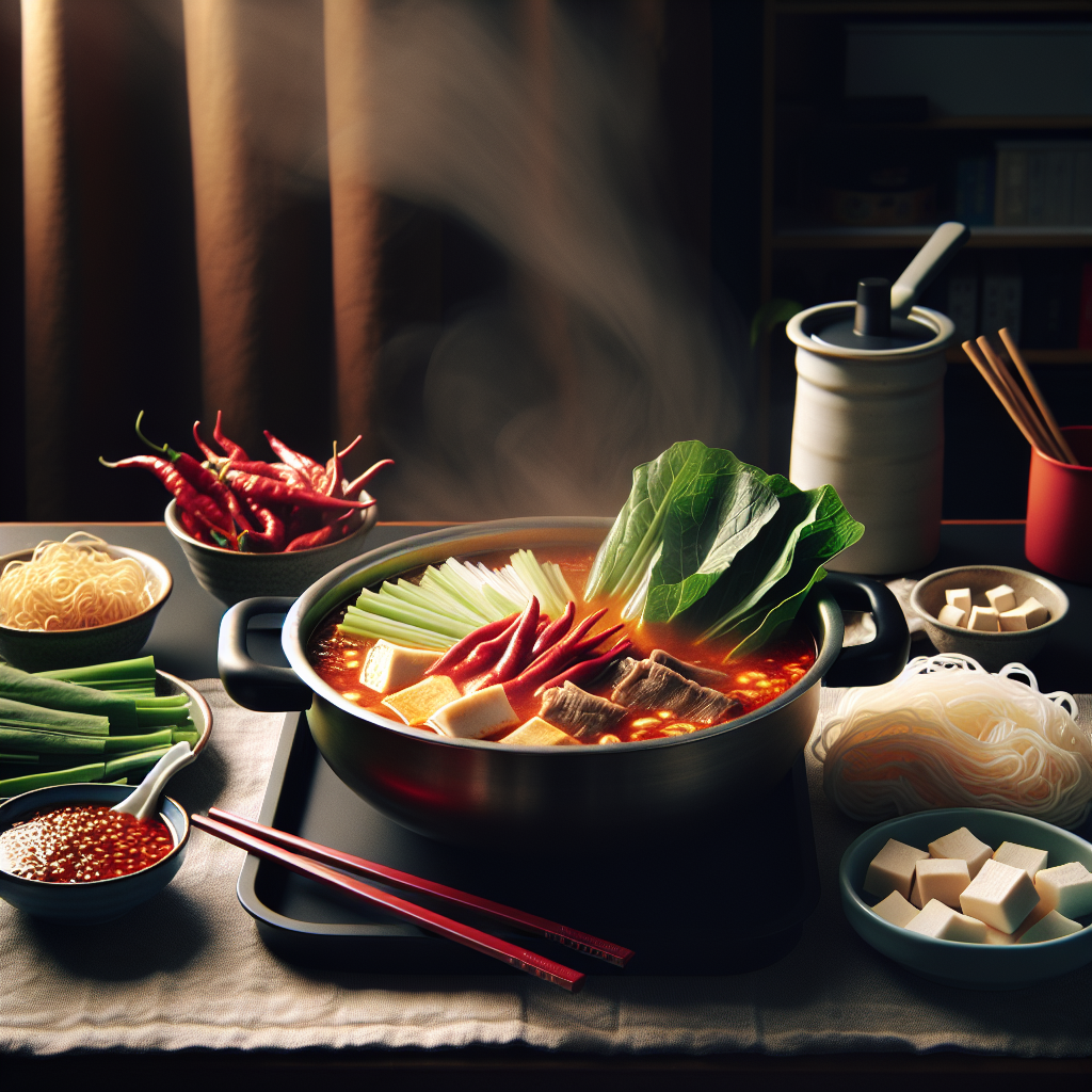 家庭版麻辣烫成品图，包含叶菜、宽粉、鱼豆腐和肉片